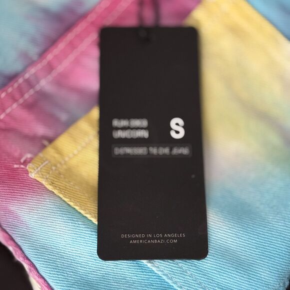 NWT AMERICAN BAZI Unicorn Jeans S Sliced Tie Dye Rainbow Pride JoJo stage club - Picture 13 of 16